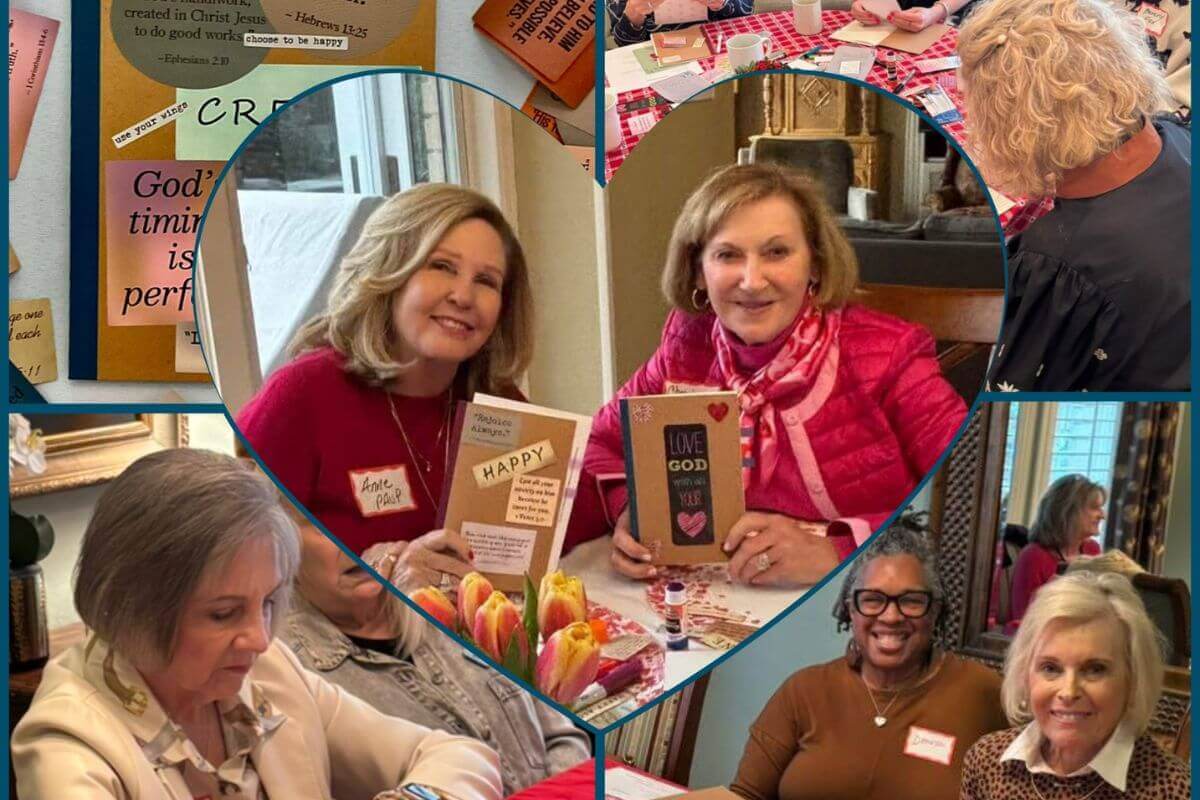 At the center of this collage, First United Methodist Church of Fort Worth Unit President Anne Paup and Hannah Circle. Co-Vice President for Programs Sheryl Spencer display their Soul Care journals. Photo courtesy of Karen Kaigler-Walker.