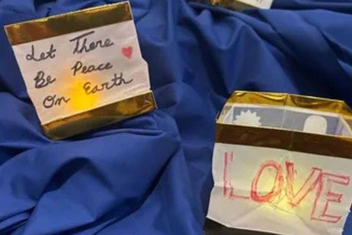 Pax Christi International's "Lanterns of Peace" were displayed at the vigil.