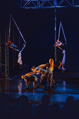 FALL aerial artists and dancers share a performance inspired by Healing Housing client stories at Oz Arts in Nashville, Tennessee, in August 2026. Photo courtesy of Healing Housing.