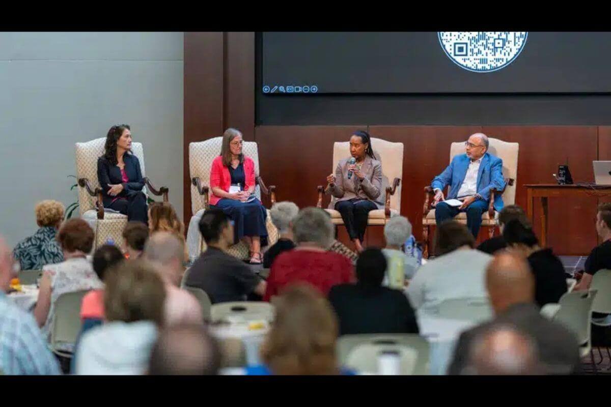 Panelists discuss the future of clergy formation, theological education, and leadership development, emphasizing spiritual formation, innovation, lifelong learning, and strong partnerships among seminaries, local churches, and boards of ordained ministry. Photo by Adam Bowers.